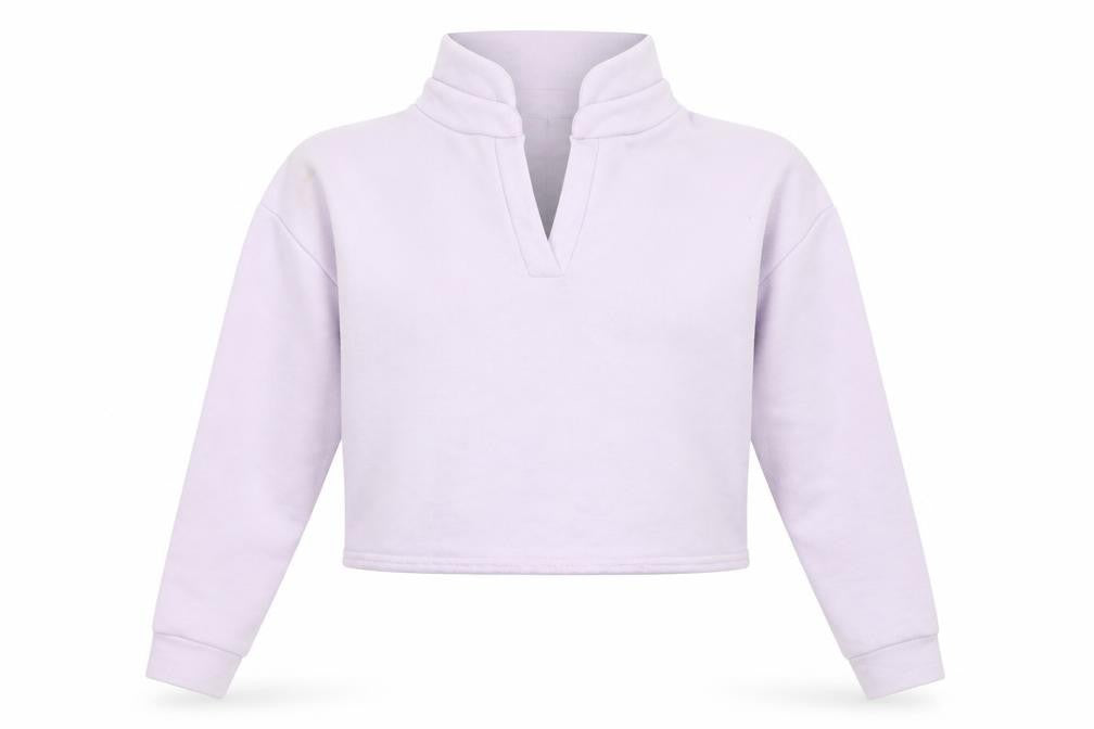 Front view of PRETTYLITTLETHING women’s purple pullover sweatshirt, size UK 4