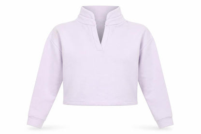 Front view of PRETTYLITTLETHING women’s purple pullover sweatshirt, size UK 4