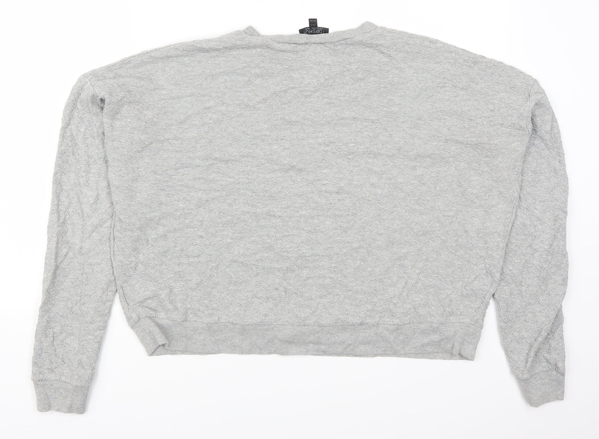 Back view of Topshop women’s grey pullover sweatshirt, size UK 12