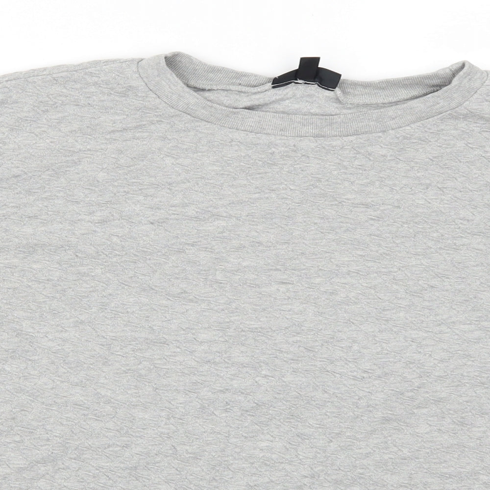 Close-up detail of Topshop women’s grey pullover sweatshirt, size UK 12