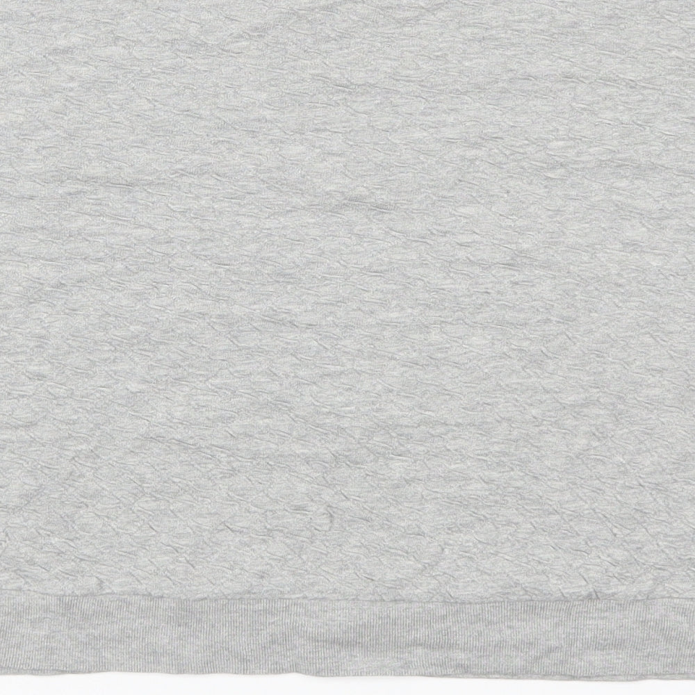 Brand and care label for Topshop women’s grey pullover sweatshirt, size UK 12