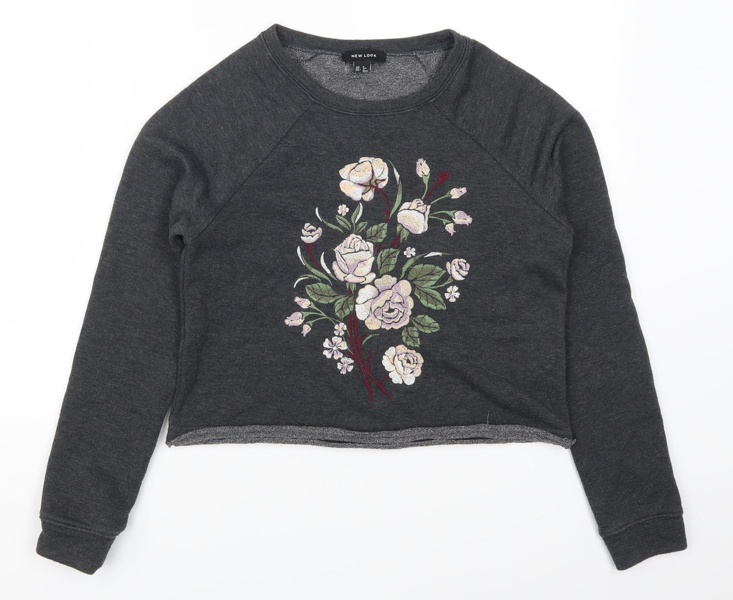 New Look Womens Grey Floral  Henley Sweatshirt Size 6