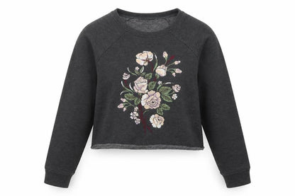 Front view of New Look women’s grey floral henley sweatshirt, size UK 6
