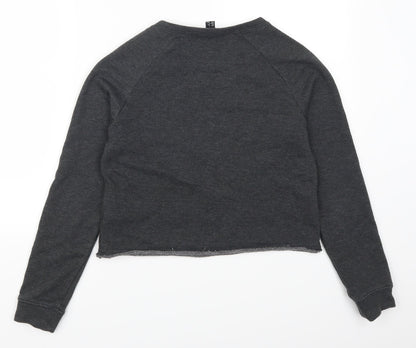 New Look Womens Grey Floral  Henley Sweatshirt Size 6