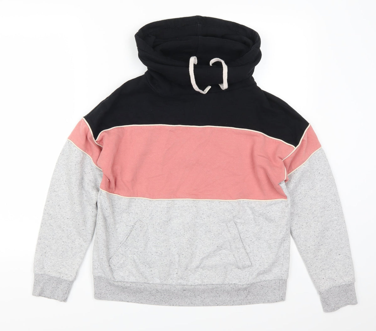 Front view of F&F women’s pink striped pullover sweatshirt, size S