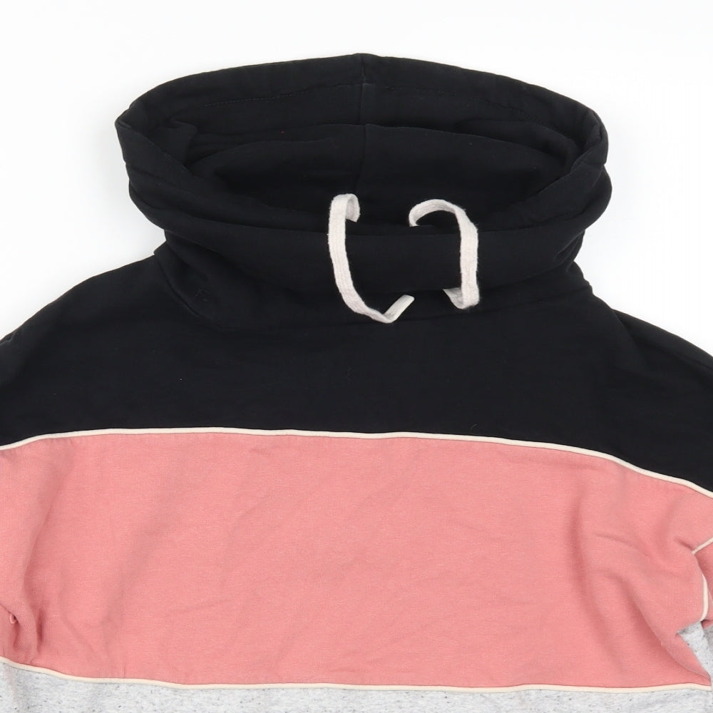 Close-up detail of F&F women’s pink striped pullover sweatshirt, size S