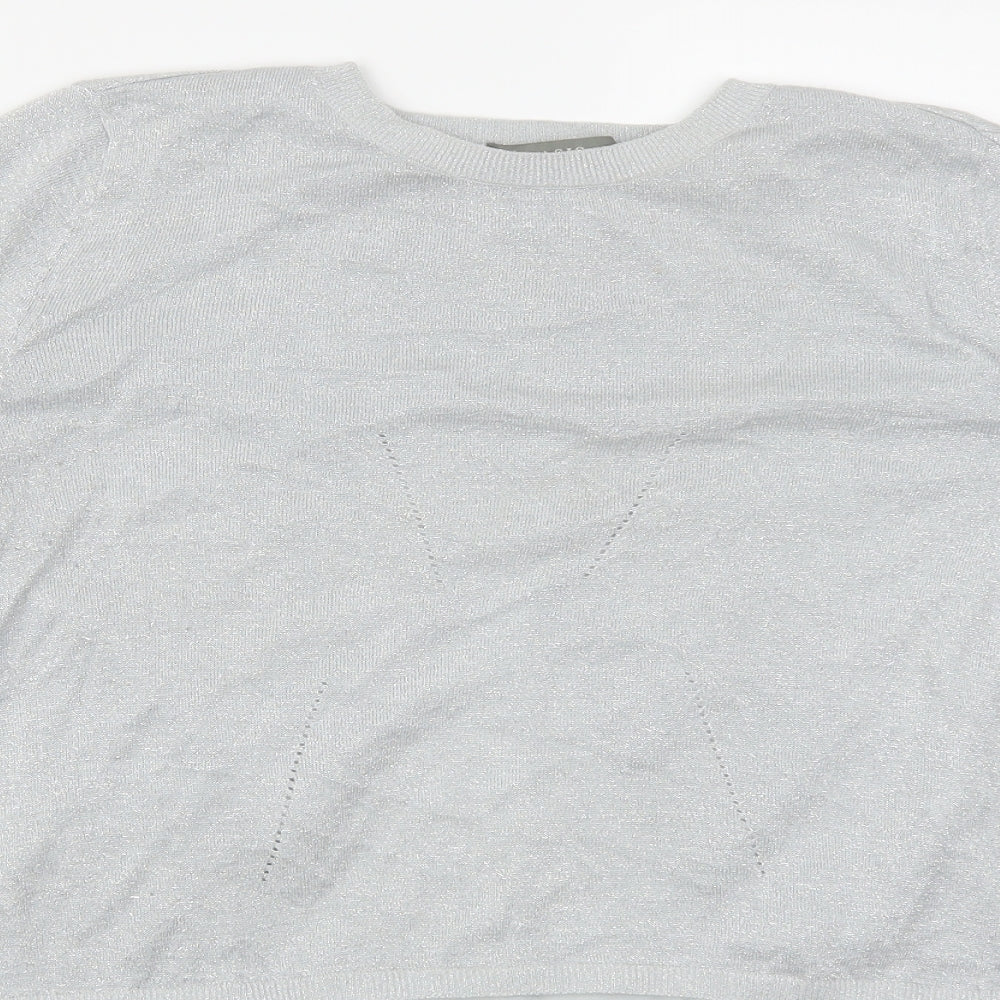 Close-up detail of Oasis women’s silver jumper, size L