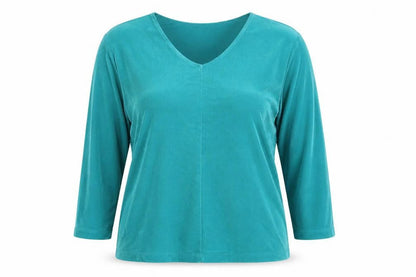 Front view of Citiknits women’s green basic blouse, size M