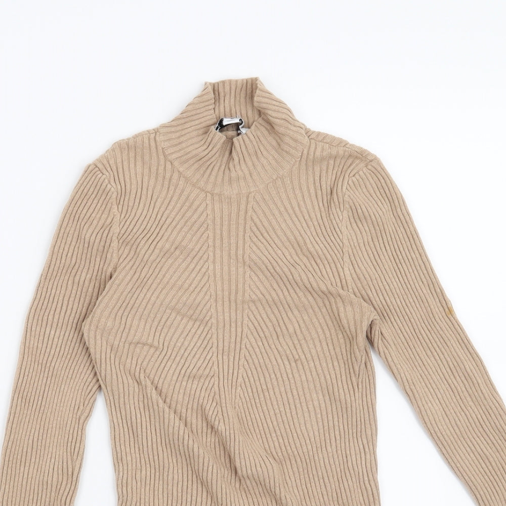 Close-up detail of Warehouse women’s brown jumper, size UK 8