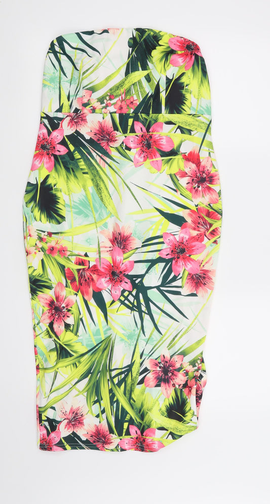 Boohoo Womens White Floral  Bodycon  Size 12