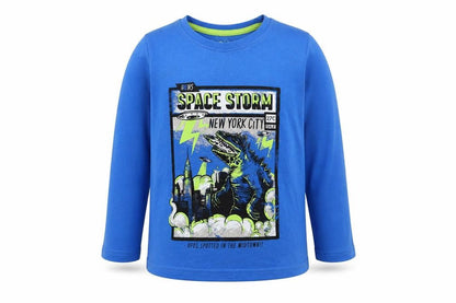 Front view of Rebel boys’ blue basic t-shirt, size 4-5, years - space storm