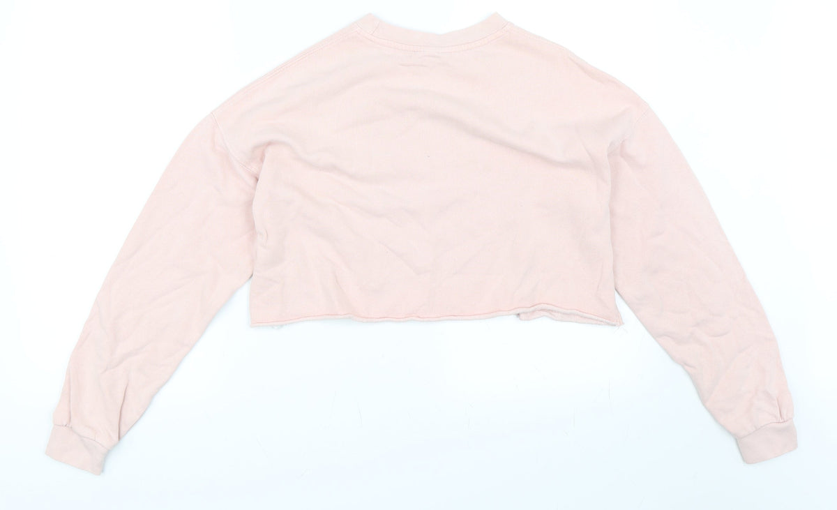Back view of Topshop women’s pink pullover sweatshirt, size UK 6