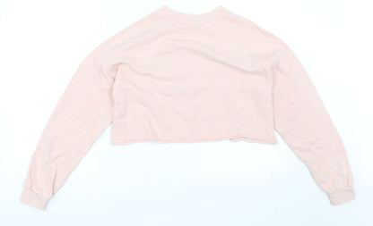 Back view of Topshop women’s pink pullover sweatshirt, size UK 6
