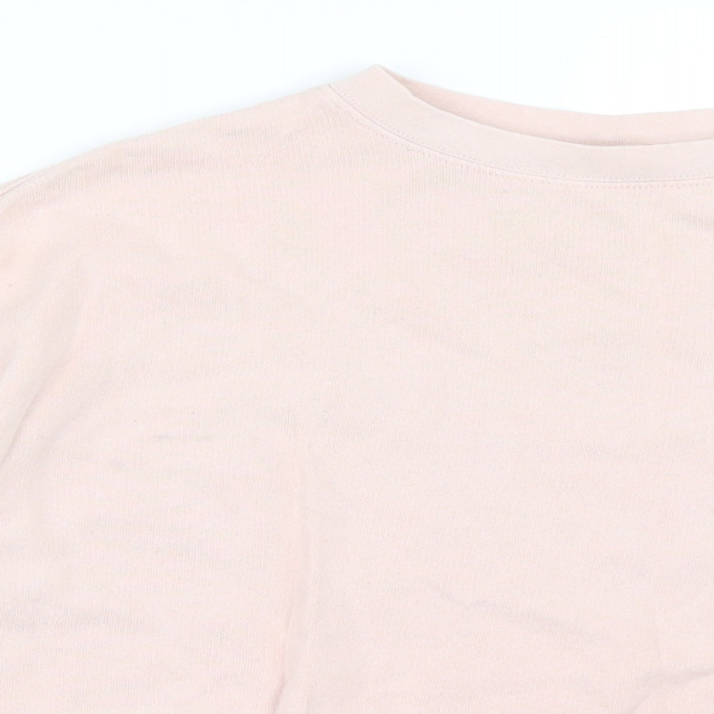 Close-up detail of Topshop women’s pink pullover sweatshirt, size UK 6