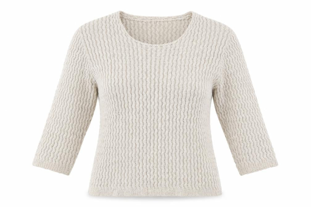 Front view of Preworn women’s beige jumper, size UK 12