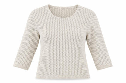 Front view of Preworn women’s beige jumper, size UK 12