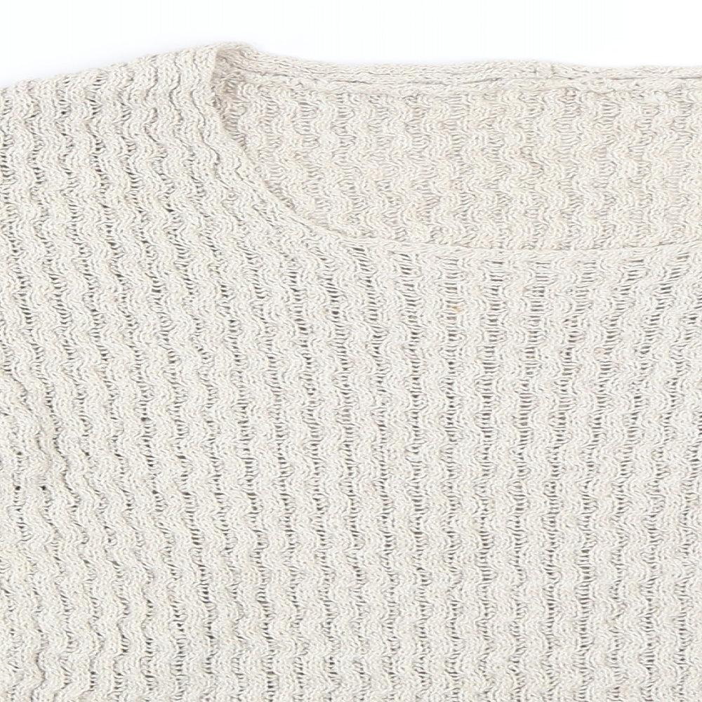 Close-up detail of Preworn women’s beige jumper, size UK 12
