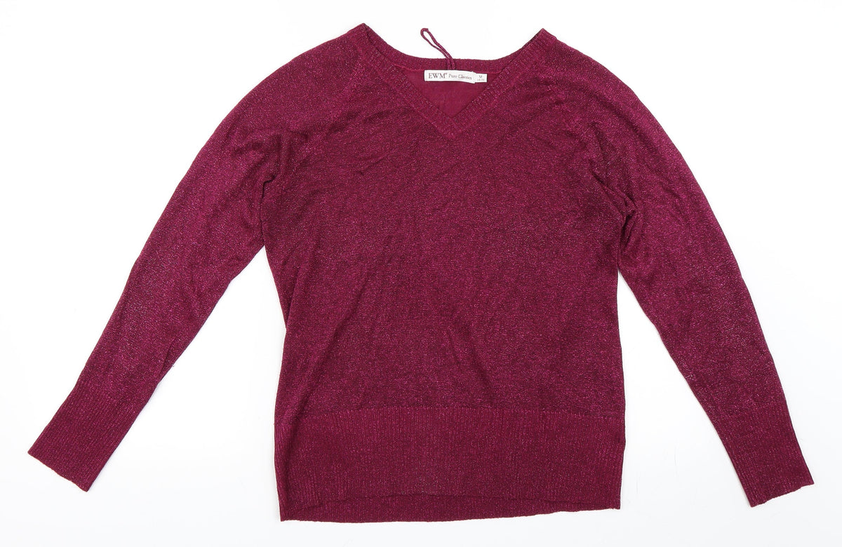 Front view of EWM women’s purple jumper, size UK 16