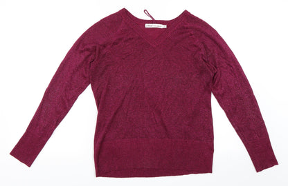 Front view of EWM women’s purple jumper, size UK 16