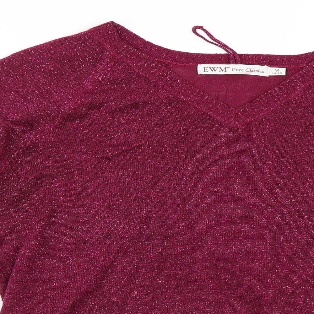 Close-up detail of EWM women’s purple jumper, size UK 16