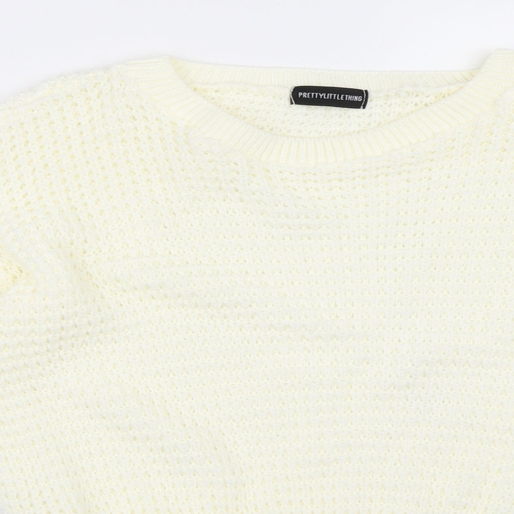 Close-up detail of PRETTYLITTLETHING women’s ivory jumper, size M