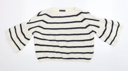 Marks and Spencer Womens Beige Striped Knit Pullover Jumper Size M