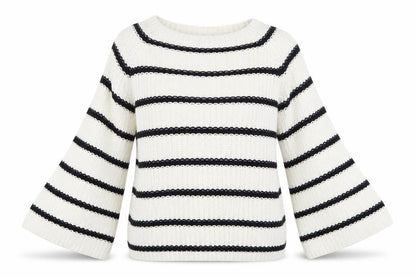 Front view of Marks & Spencer women’s beige striped knit jumper, size M