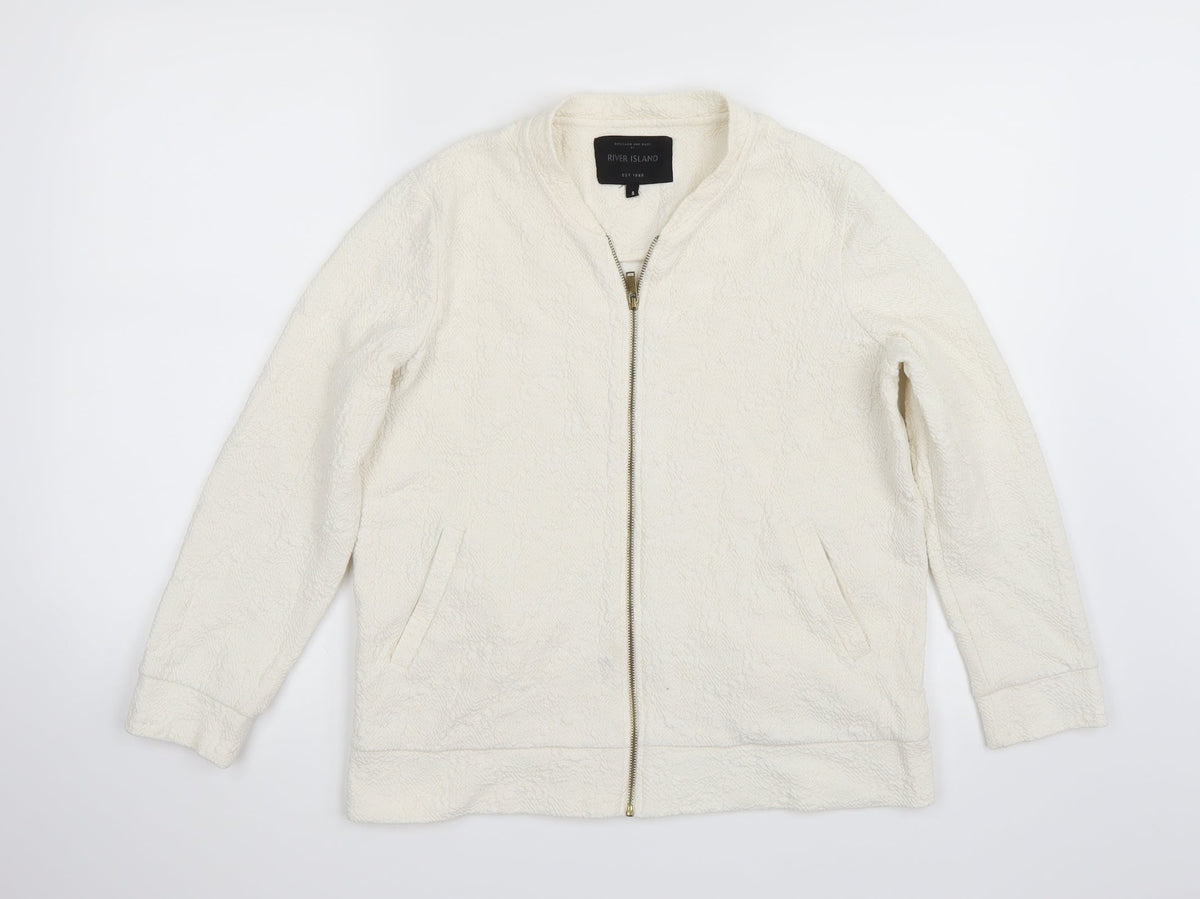 Additional front view of River Island women’s white jacket coat, size UK 8