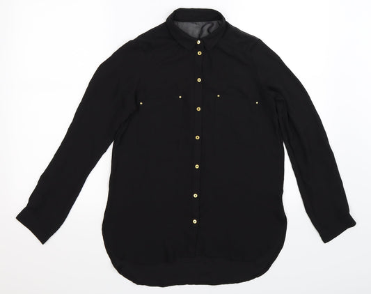 Divided Womens Black  Satin Basic Button-Up Size 6  - Oversized