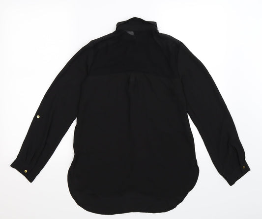 Divided Womens Black  Satin Basic Button-Up Size 6  - Oversized