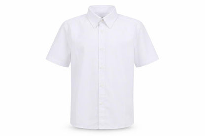 Front view of Marks & Spencer boys’ white basic button-up, size 7-8, years