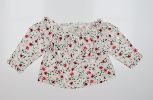 Miss Selfridge Womens White Floral Chiffon Cropped Blouse Size 10