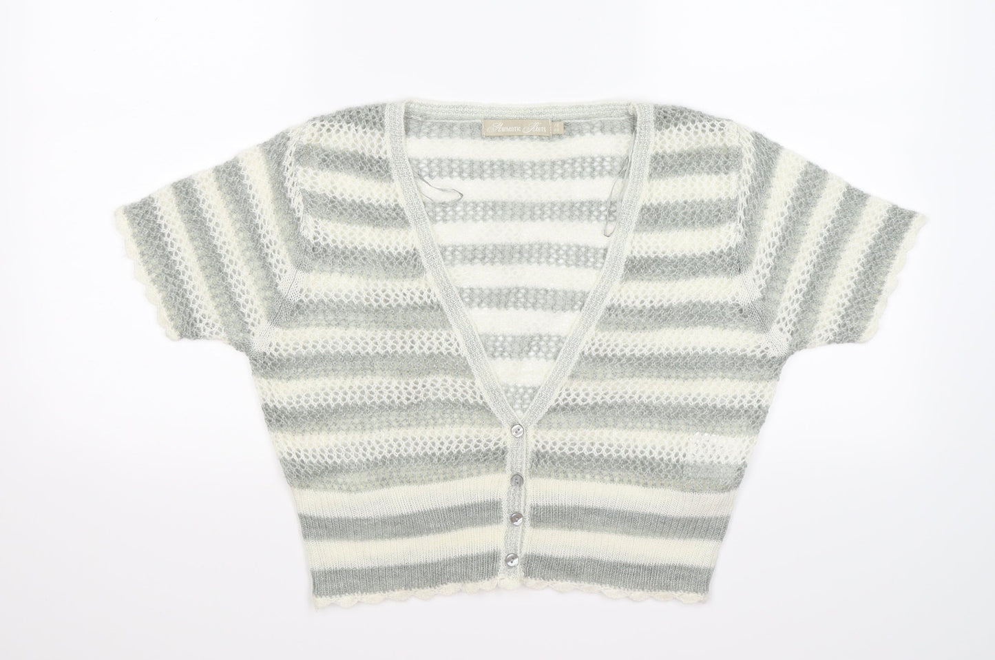 authentic knits Womens Grey Striped Knit Shrug Jumper Size 16