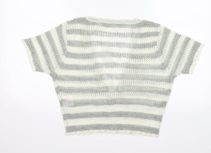 authentic knits Womens Grey Striped Knit Shrug Jumper Size 16