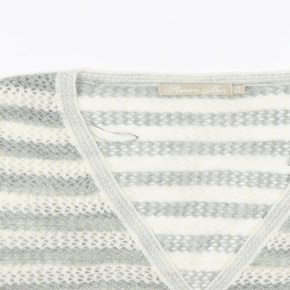 authentic knits Womens Grey Striped Knit Shrug Jumper Size 16