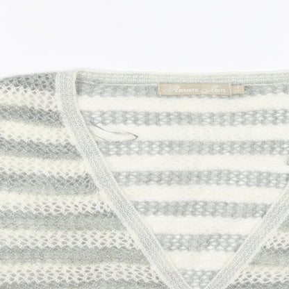 authentic knits Womens Grey Striped Knit Shrug Jumper Size 16
