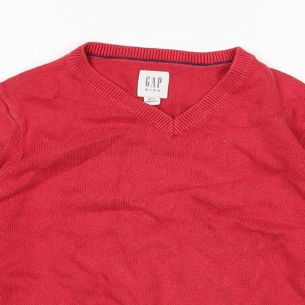 Close-up detail of Gap boys’ red jumper, size 7, years