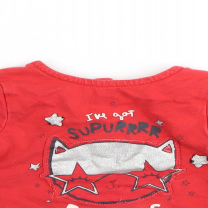 Mothercare Baby Red   Basic T-Shirt Size 18-24 Months  - cat superhero