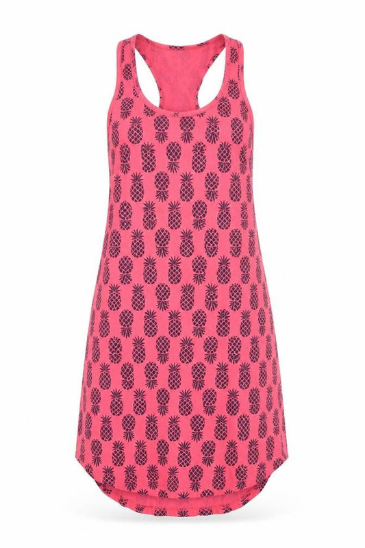 Front view of Very women’s pink tank dress, size UK 8, - pineapple