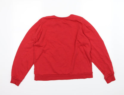 Back view of Creeks women’s red floral jersey pullover sweatshirt, size S