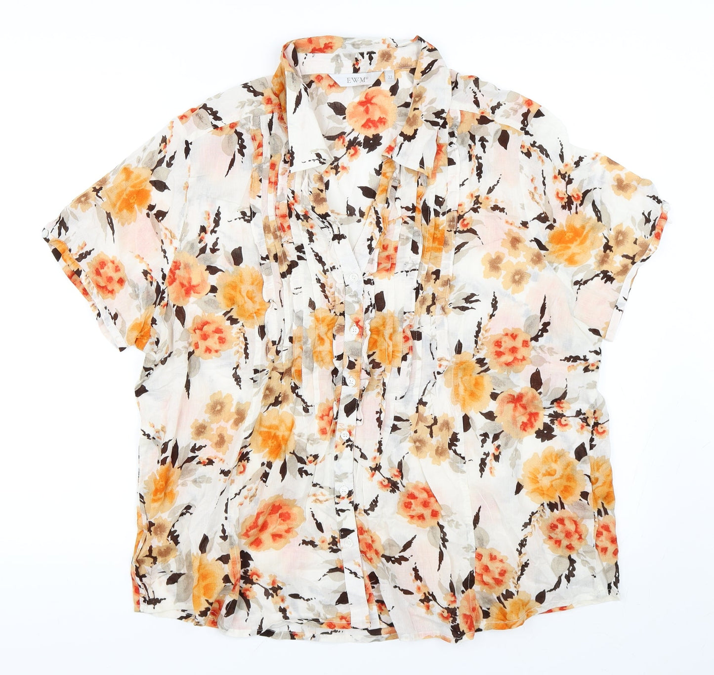 EWM Womens White Floral  Basic Blouse Size 22