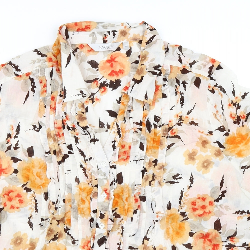 EWM Womens White Floral  Basic Blouse Size 22