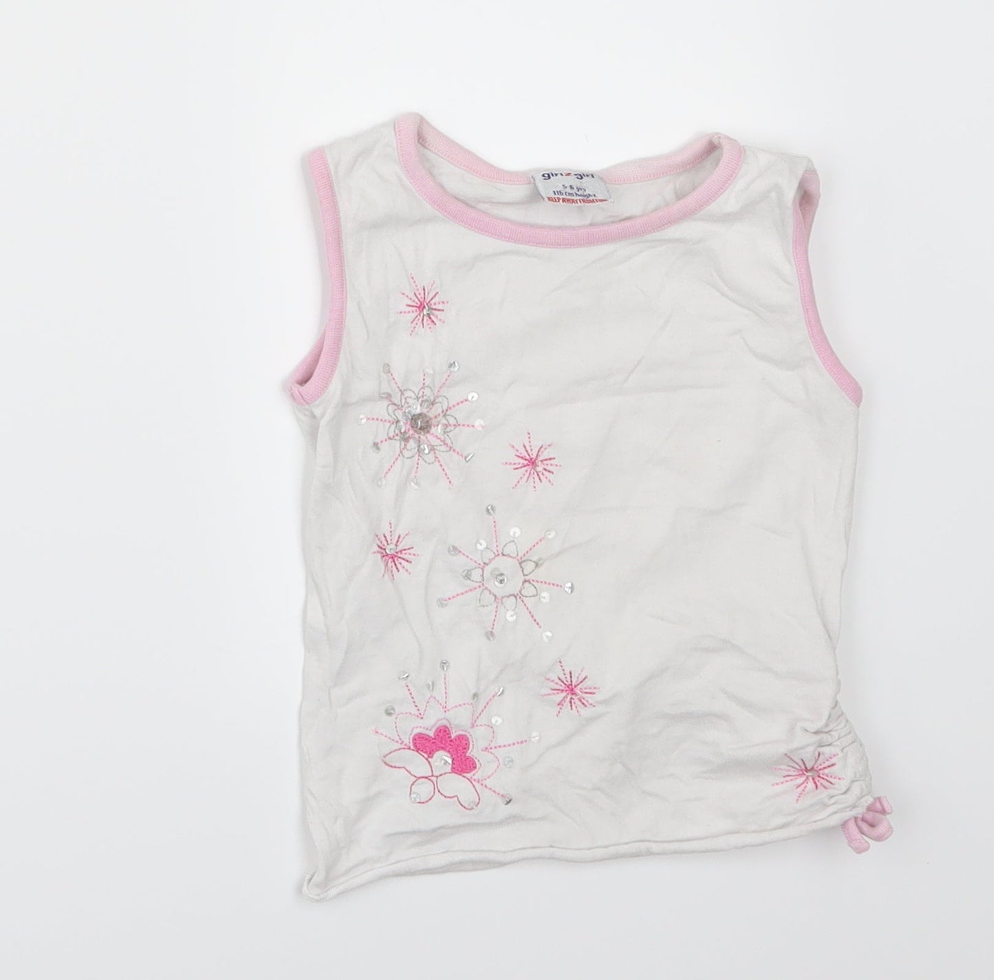 girl2girl Girls White Floral  Basic T-Shirt Size 5-6 Years
