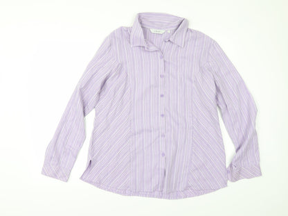 EWM Womens Purple Striped  Tunic Button-Up Size 16