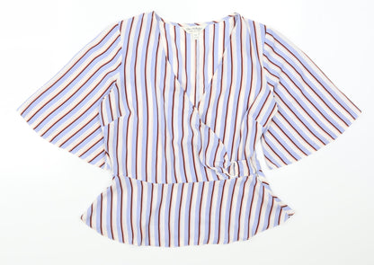 Miss Selfridge Womens Blue Striped  Basic Blouse Size 10