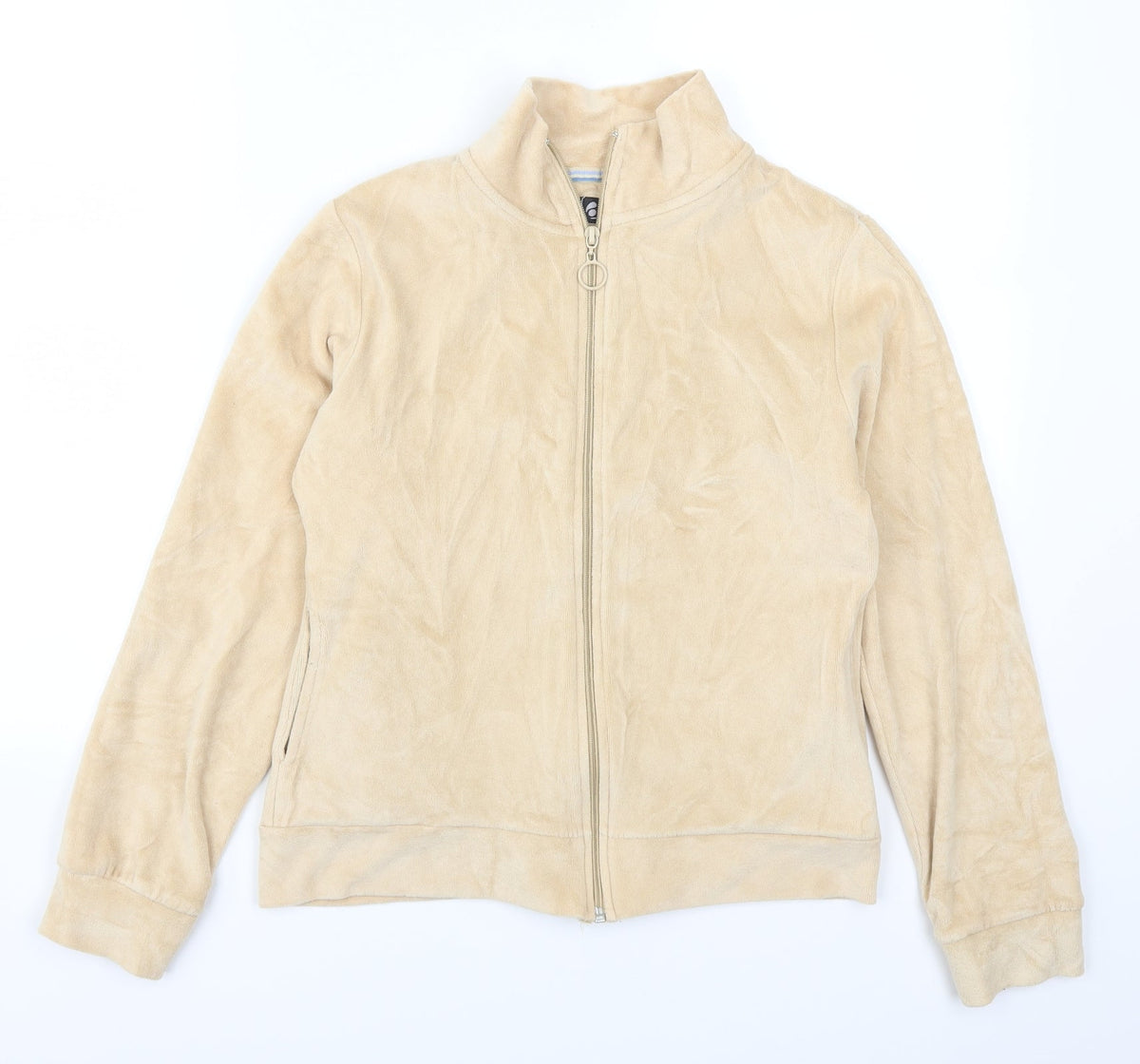Front view of Active women’s beige full zip sweatshirt, size UK 12