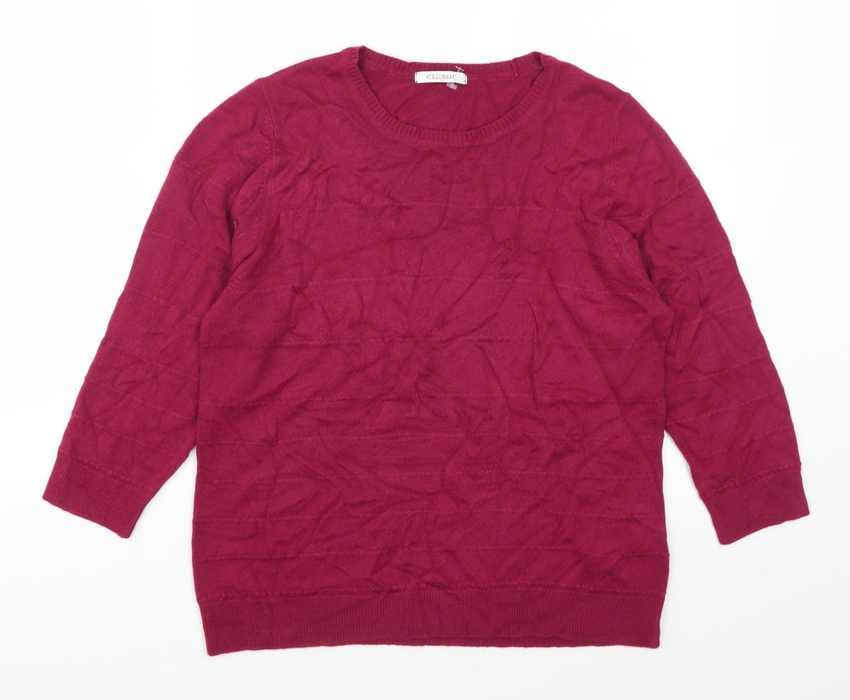 Front view of Marks and Spencer women’s pink jumper, size UK 14
