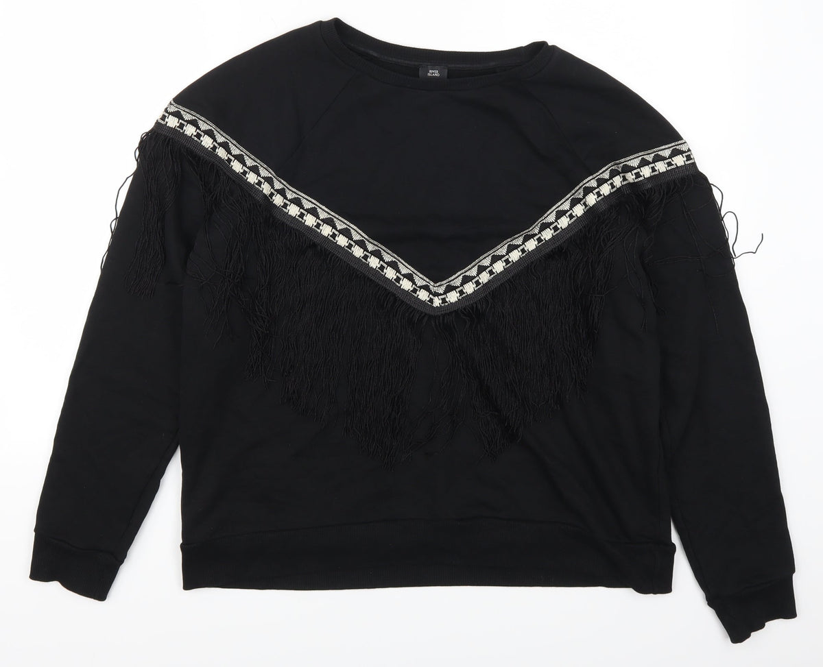 Front view of River Isalnd women’s black geometric pullover sweatshirt, size M