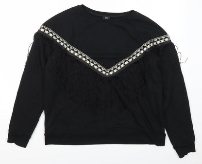 Front view of River Isalnd women’s black geometric pullover sweatshirt, size M