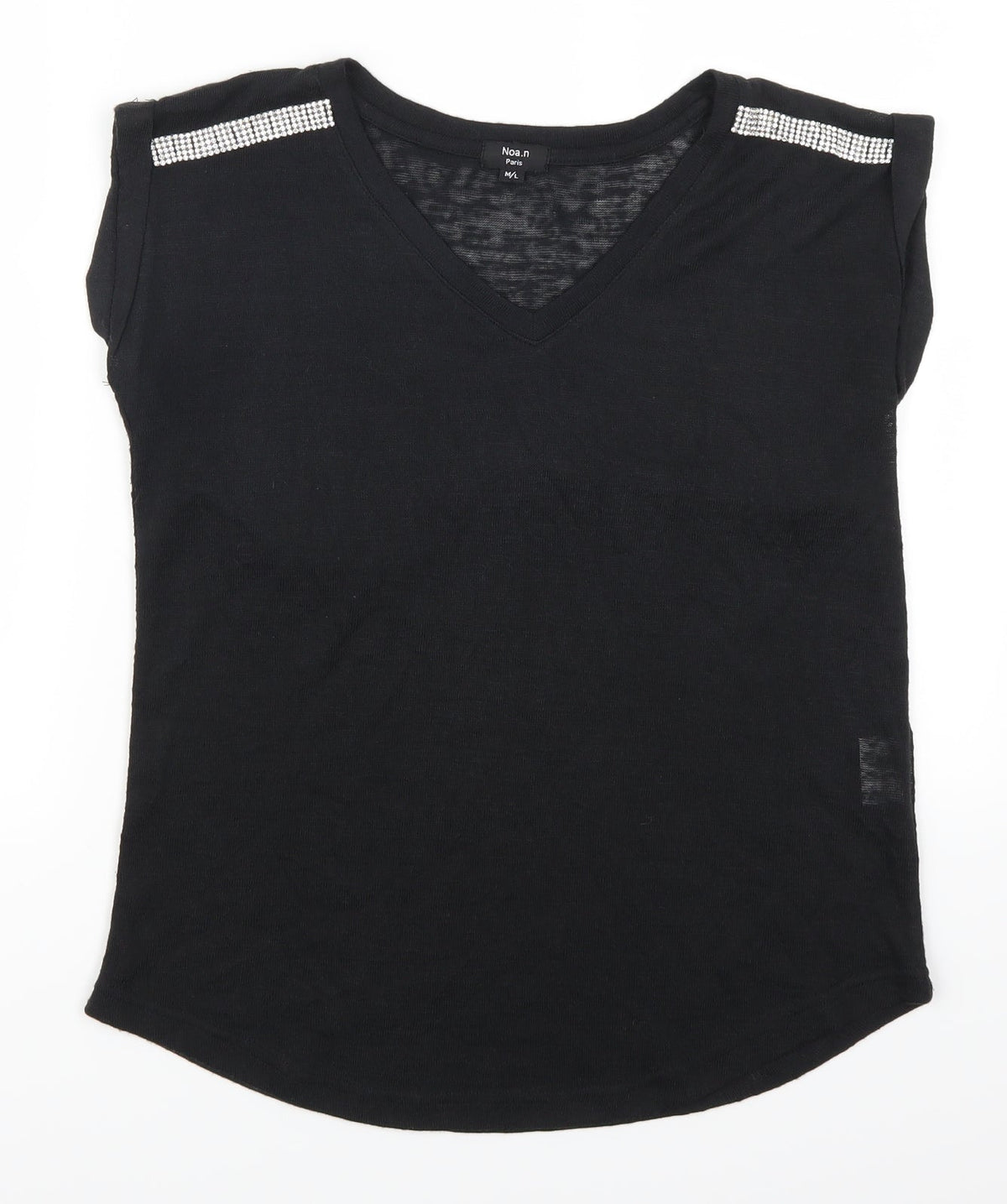 Front view of Noa.n Paris women’s black basic t-shirt, size M